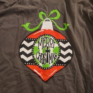 Merry Christmas Long Sleeve‎ Gray Shirt with Ornament Design